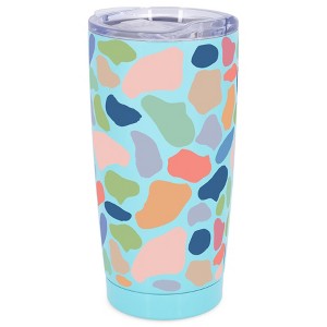 Elanze Designs 20 oz Stainless Steel On the Go Insulated Travel Tumbler With Push Top Lid, Multicolored Giraffe Print Sky Blue - 1 of 4