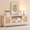 Rattan TV Stand, Modern Entertainment Center for 65/70 Inch TV, White Media Center with 2 Drawers and 2 Cabinets - 3 of 4