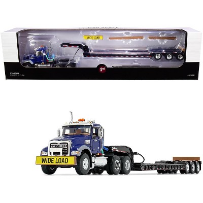 Mack Granite MP Tandem-Axle Day Cab with Talbert Tri-Axle Lowboy Trailer Mack Blue and Black 1/50 Diecast Model by First Gear