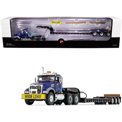 Mack Granite MP Tandem-Axle Day Cab with Talbert Tri-Axle Lowboy Trailer Mack Blue and Black 1/50 Diecast Model by First Gear