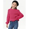 Girls Crewneck Knit Pullover Sweaters Long Lantern Sleeve Oversized Knit Cute Jumper Tops - 3 of 4