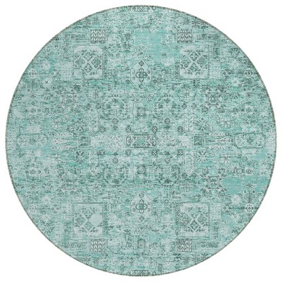 Teal Blue Aqua And Gray Floral Washable Indoor Outdoor Area Rug
