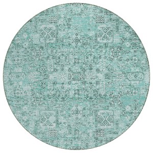 Teal Blue Aqua And Gray Floral Washable Indoor Outdoor Area Rug - 1 of 4