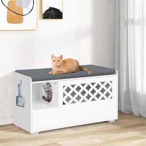 Tangkula Cat Litter Box Enclosure w/ Removable Cushion & Flip-Down Opening Modern White - 1 of 4