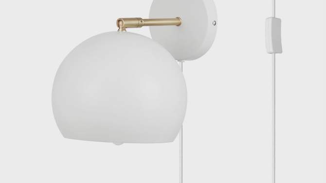 Molly 1-Light Matte White Plug-In or Hardwire Wall Sconce with Matte Brass Accent Arm - Globe Electric, 2 of 10, play video