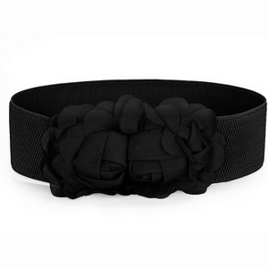 INSPIRE CHIC Women's Chiffon Flowers Press Stud Button Elastic Textured Band Waist Belt - 1 of 4