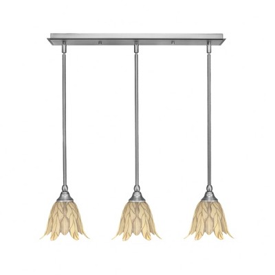Toltec Lighting Any 3 - Light Chandelier in  Brushed Nickel with 7" Vanilla Leaf Shade