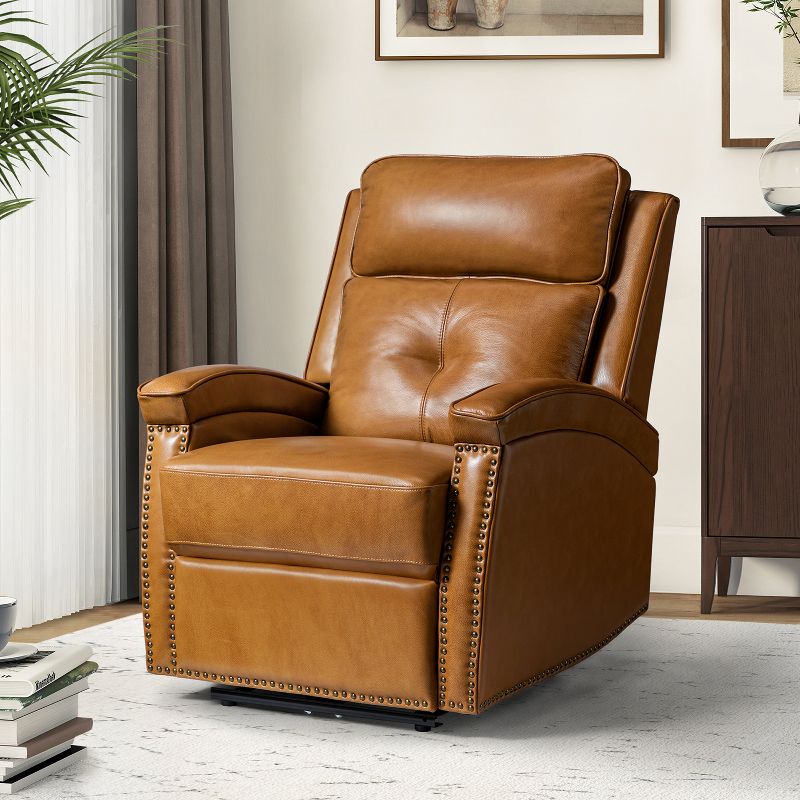 Hermann Contemporary Genuine Leather Power Recliner With Special Shaped Arms for Living Room and Bedroom  | ARTFUL LIVING DESIGN, 2 of 11