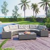 ELJGET 8-Pieces Outdoor Sofa Set, All Weather Half-Moon Sectional Curved Sofa Sets with Coffee Table, for Garden, Deck, Backyard, Poolside - 3 of 4