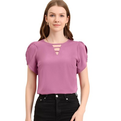INSPIRE CHIC Women's Cutout Round Neck Cap Sleeve Casual Top