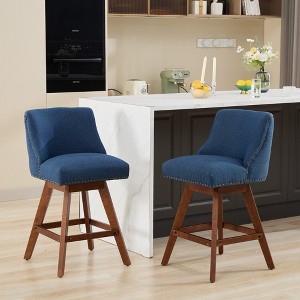 Counter Height Swivel Barstools, 26'' H Seat Height Upholstered Bar Stools Set of 2, Fabric - 1 of 4