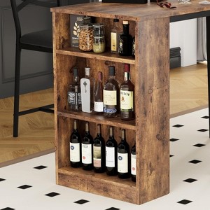Bar Table Set with Flip Top Extension, Storage Shelves, Upholstered Chairs, Dining Table Set for Small Space - 1 of 4
