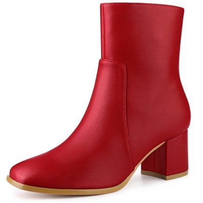 Allegra K Women's Halloween Square Toe Side Zip Block Heel Ankle Boots