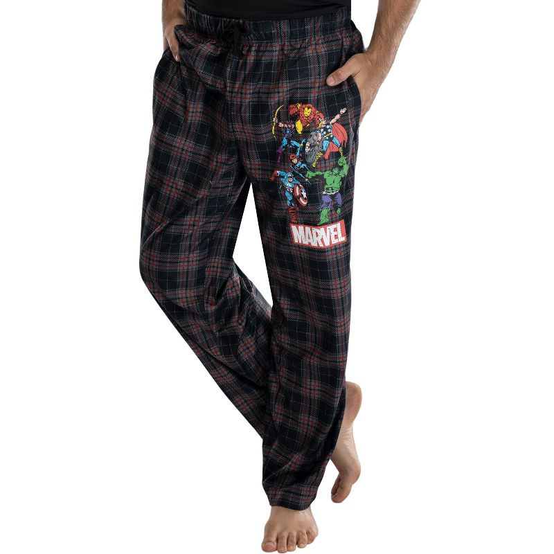 Marvel Comics Men's Avengers Plaid Loungewear Pajama Pants Black Plaid, 2 of 4