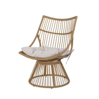 Patio PE Rattan Lounge Chair,Fabric Upholstered Lounge Chair,Outdoor Patio Rattan High Back Armless Chair With Metal Frame-Coolbibila