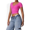 Anna-Kaci Women's Short Sleeve V-Neck Top with Grommet Details and Slim Fit - 4 of 4