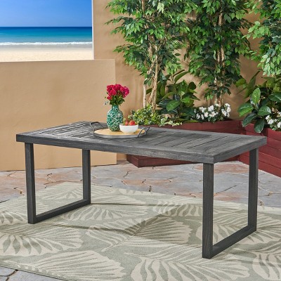 Dark Gray Acacia Wood Outdoor Dining Table with Slatted Surface