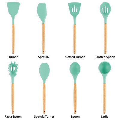 MegaChef 9 Piece Mint Green Silicone and Wood Cooking Kitchen Utensil Set — фото 7