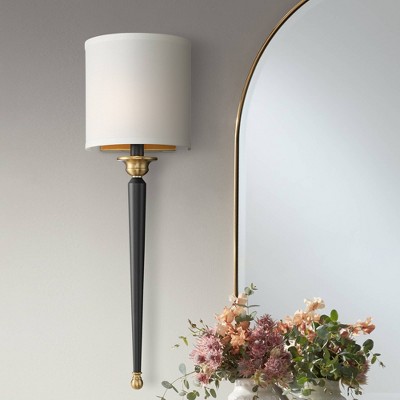 Arletta Black and Brass Wall Sconce with Linen Shade