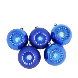 Northlight 5ct Shatterproof Shiny and Matte Retro Reflector Christmas Ball Ornament Set 3.25" - Blue - 1 of 3