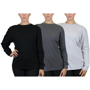 Galaxy By Harvic Women's Loose Fit Waffle Knit Thermal Shirt-3 Pack - 1 of 2