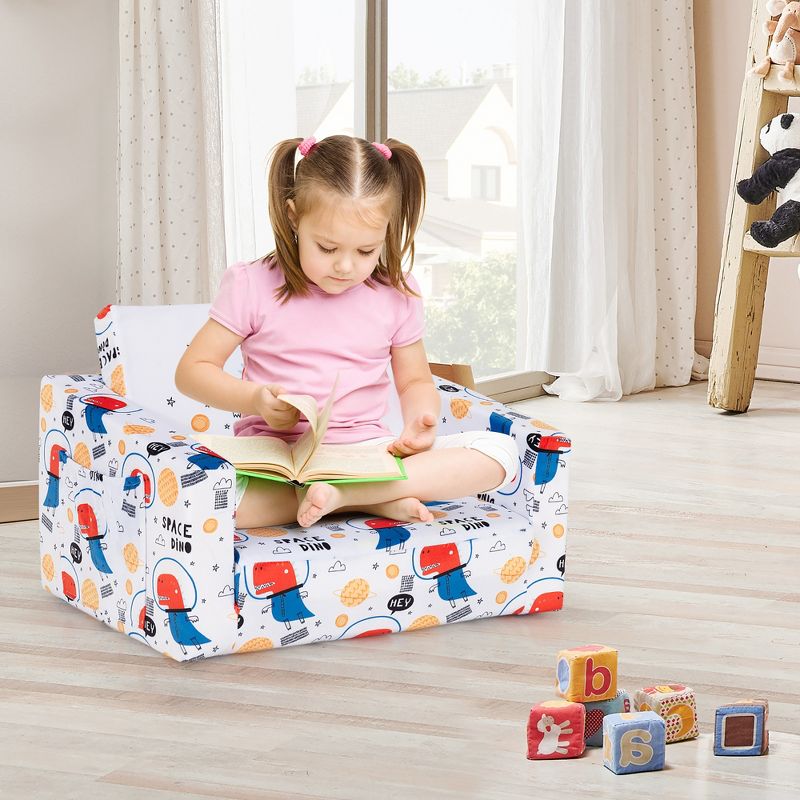 Costway 2-in-1 Convertible Kids Sofa to Lounger Flip-Out Chair w/Storage Pocket, 2 of 11
