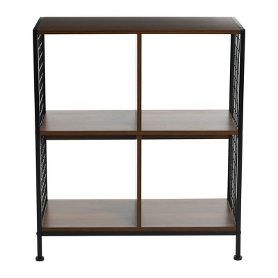 Mid-Century Walnut and Black 4-Cube Storage Bookshelf