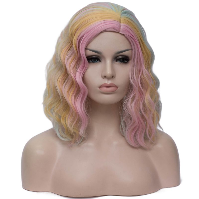 Unique Bargains Curly Wig Human Hair Wigs for Women 14" with Wig Cap Shoulder Length Wig, 1 of 7