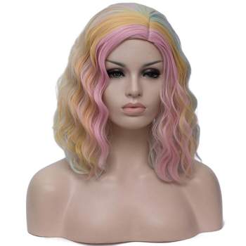 Unique Bargains Curly Wig Human Hair Wigs for Women 14" with Wig Cap Shoulder Length Wig