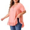 Agnes Orinda Women's Plus Size V-Neck Button-up Short Sleeve Ruffled Hem T-Shirts - 2 of 4