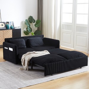 64.5" Corduroy 3-in-1 Adjustable Sleeper Sofa Bed with Pullout Bed, 2 Pillows, and Side Storage Pockets - 1 of 4