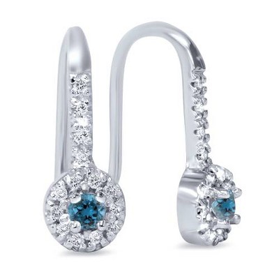 Pompeii3 1/4ct Treated Blue & White Diamond Drop White Earrings 14K White Gold