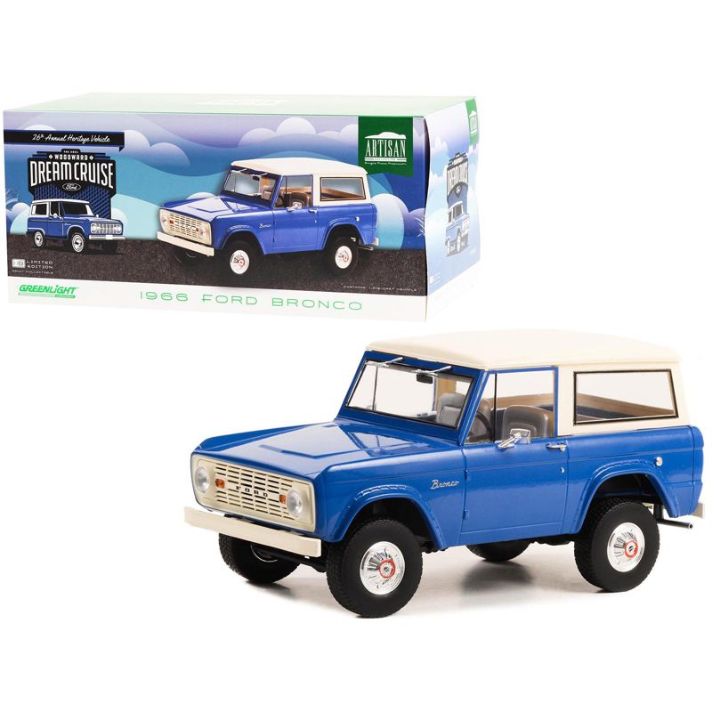 1966 Ford Bronco Blue with Cream Top "Woodward Dream Cruise Featured Heritage Vehicle" 1/18 Diecast Model Car by Greenlight, 1 of 4