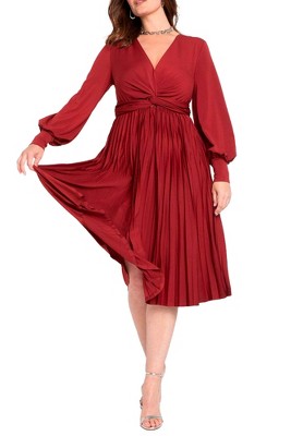 ELOQUII Women's Plus Size Knot Front Pleated Skirt Dress
