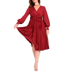 ELOQUII Women's Plus Size Knot Front Pleated Skirt Dress - 1 of 4