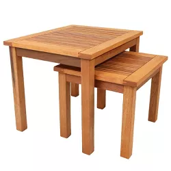 Sunnydaze Meranti Wood Outdoor Nesting Side Tables - Brown - 2pc