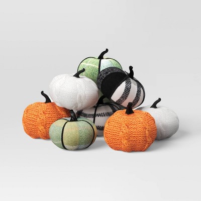 Image of 8ct Mini Knit & Plaid Pumpkins Halloween Decorative Figurines - Hyde & EEK! Boutique™