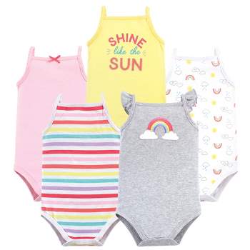 Hudson Baby Infant Girl Cotton Sleeveless Bodysuits 5pk, Rainbows