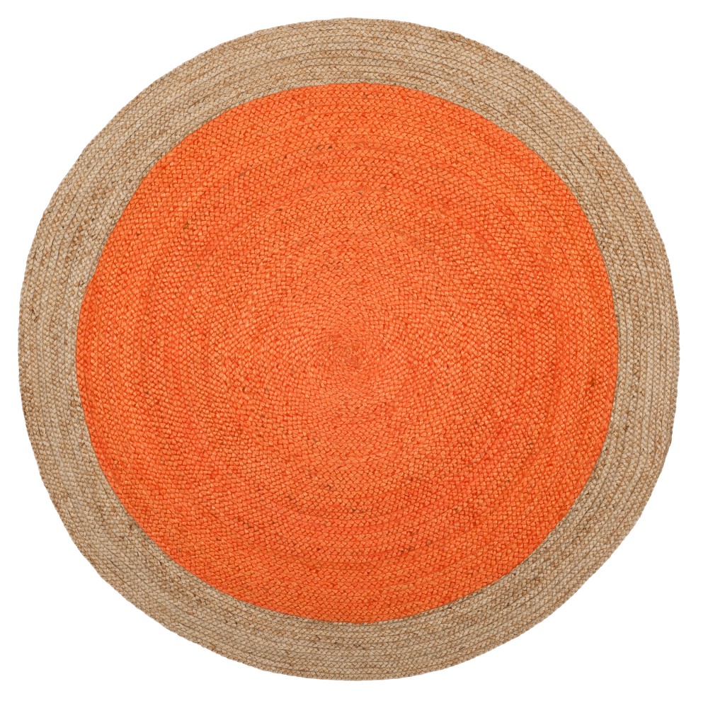 Orange/Natural Solid Woven Round Area Rug 5' - Safavieh