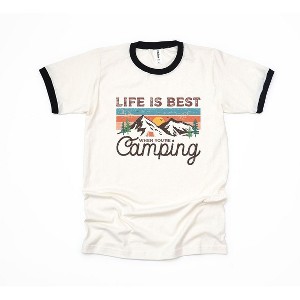 Simply Sage Market Women's Life Is Best When You're Camping Short Sleeve Ringer Tee - 1 of 2