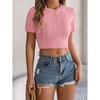 Women Summer Crop Tops Crew Neck Short Sleeve Knit Slim Fitted Casual Tees Going Out Tight Tshirts - 3 of 4