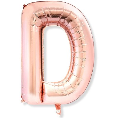 Sparkle and Bash 2 Packs Jumbo Letter "D" Rose Gold Foil Balloons 40" for Party Decorations