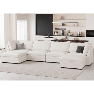 Belffin U-Shaped 6-Seater Chenille Sectional - Modular Sofa with Storage Ottoman & Convertible Design