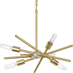 Progress Lighting Astra 6-Light Chandelier, Satin Brass, Spoked Arms, Design Series - 1 of 4