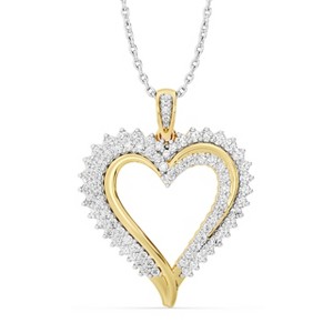 GILDED 1/2 CTTW Lab-Grown Diamond Heart Pendant Necklaces in 925 Sterling Silver, 14KT Gold-Plated or Two-Tone, 18-inch Chain - 1 of 4