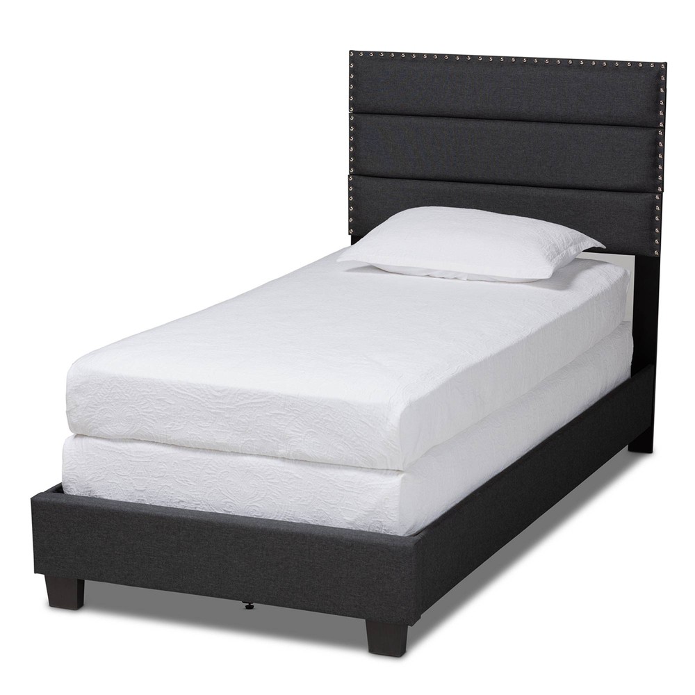 Photos - Bed Twin Ansa Upholstered  Dark Gray/Black - Baxton Studio