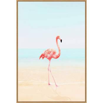 23" x 33" Flamingo on The Beach II by Tai Prints Framed Canvas Wall Art Print - Amanti Art