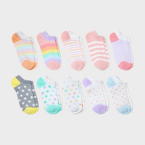 Girls' 10pk Lightweight No Show Striped Socks - Cat & Jack™ - 1 of 3