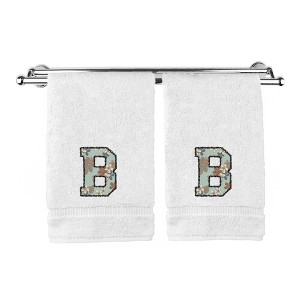 BC BARE COTTON Monogrammed Hand Towels, Personalized Gift, Set of 2 - Embroidered Writing with Greenish Cyan - 1 of 4