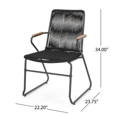 Modern Black Rope Weave Club Chairs with Iron Frame, Set of 2